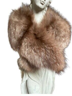 Vintage Fox Fur Collar Stole  Peach Satin Lined  EUC